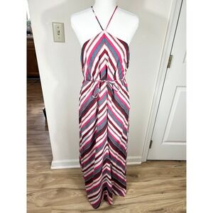 LOFT Halter Neck Chevron Maxi Dress Womens S Summer Party Resort Cruise Vacation
